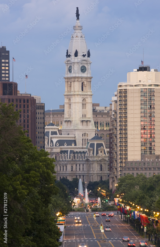 City Hall of Philadelphia at dusk