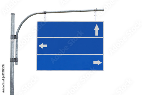 Blank road sign,three arrow isolated