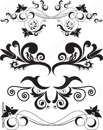 set of swirling flourishes decorative floral elements