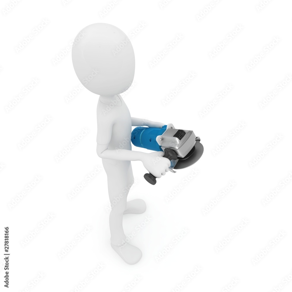 3d man with metal grinder 3d man with metal grinder