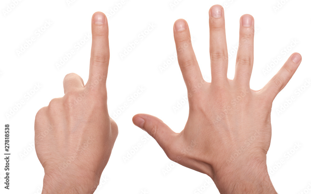 well shaped business man hand count isolated over white. six well shaped business man hand count isolated over white. six