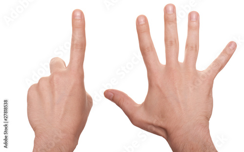 well shaped business man hand count isolated over white. six