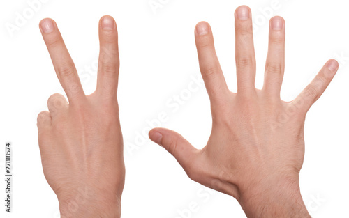 well shaped business man hand count isolated over white. seven