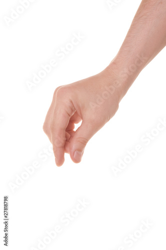 well shaped male hand reaching for something isolated on white