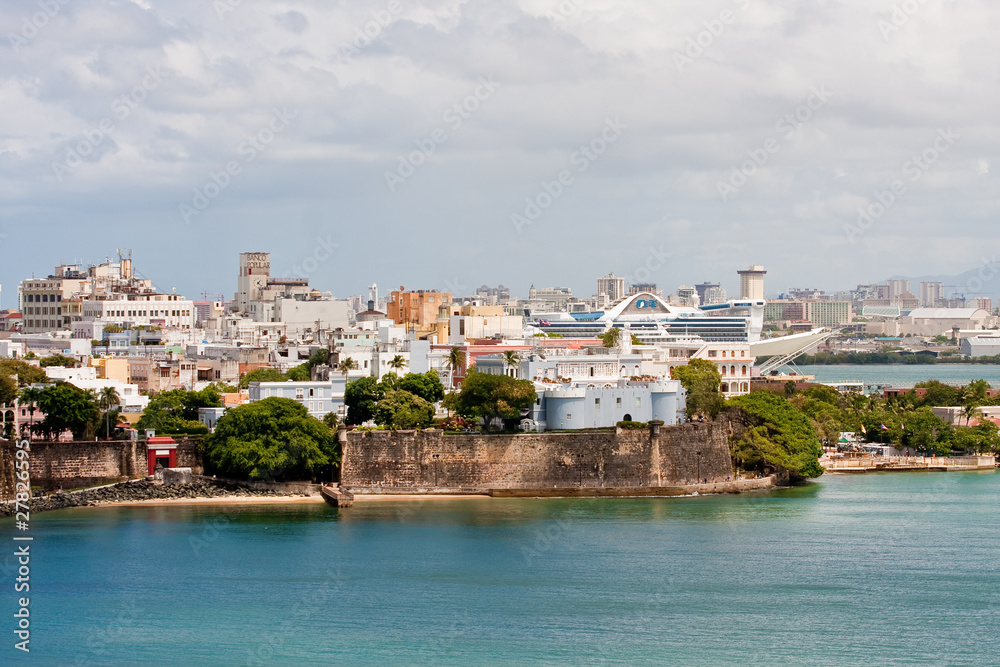 New City and Old Walls at Puerto Rico with Cruise Ship