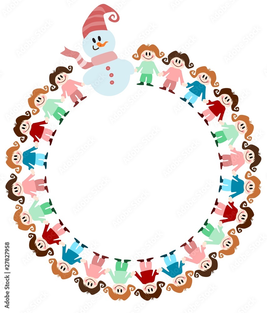 Kinder im Kreis mit Schneemann