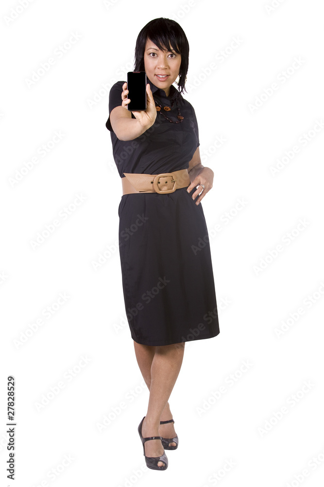 Beautiful Asian-Hispanic Woman Holding a Cell Phone