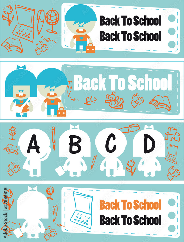 Back to school - set of banners with group of school childrens a