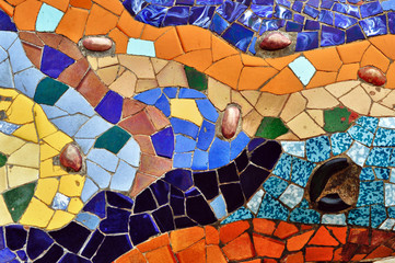 Wandcirkels Barcelona Mozaïekdetail Park Güell Gaudí  © Cinematographer
