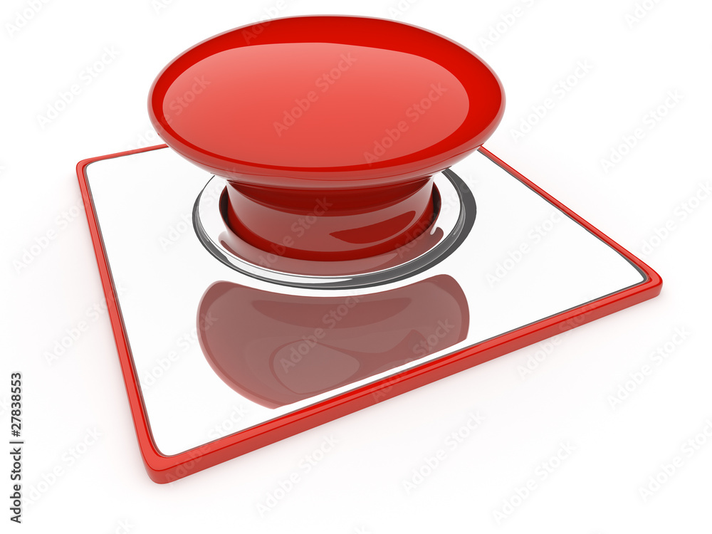 Red Button isolated over white background. Danger