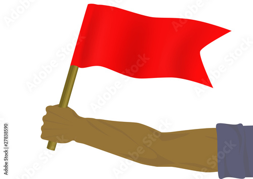 Red small flag in a hand