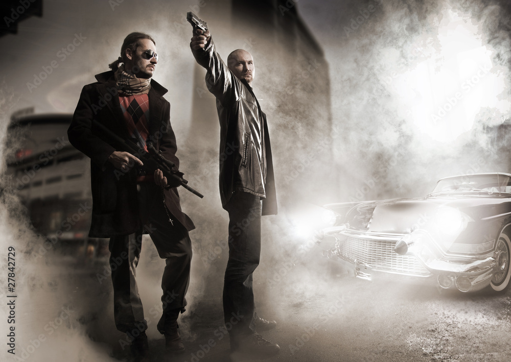 Gangsters and stylish old car Gangsters and stylish old car