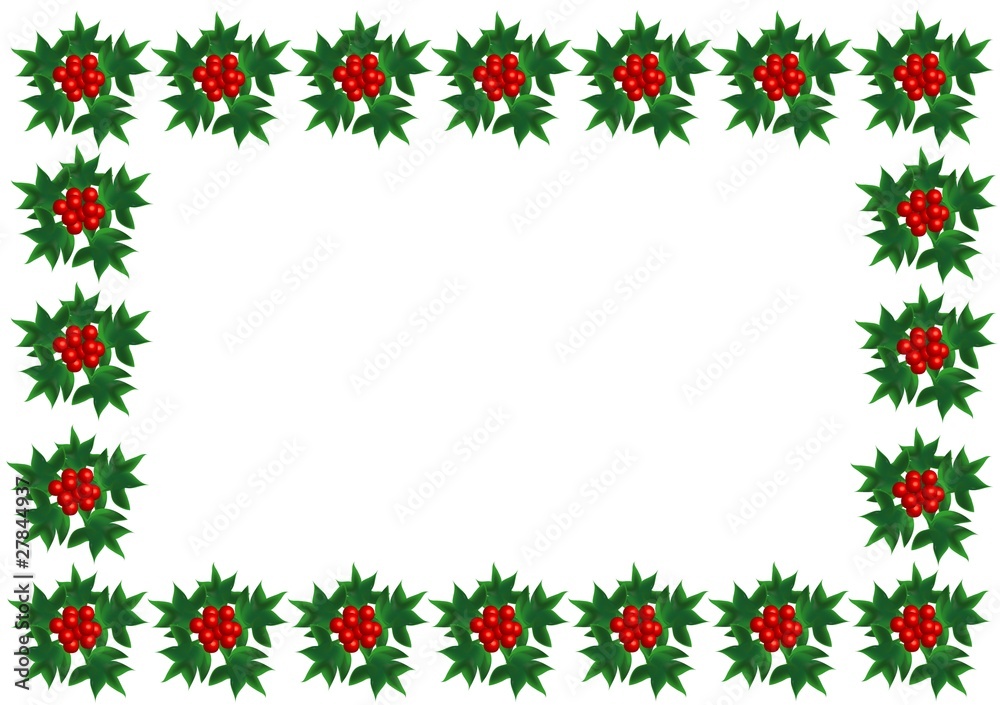 Frame with Sprig of European holly, place for text Frame with Sprig of European holly, place for text