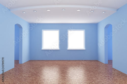 New room, empty interior, with clipping path for windows