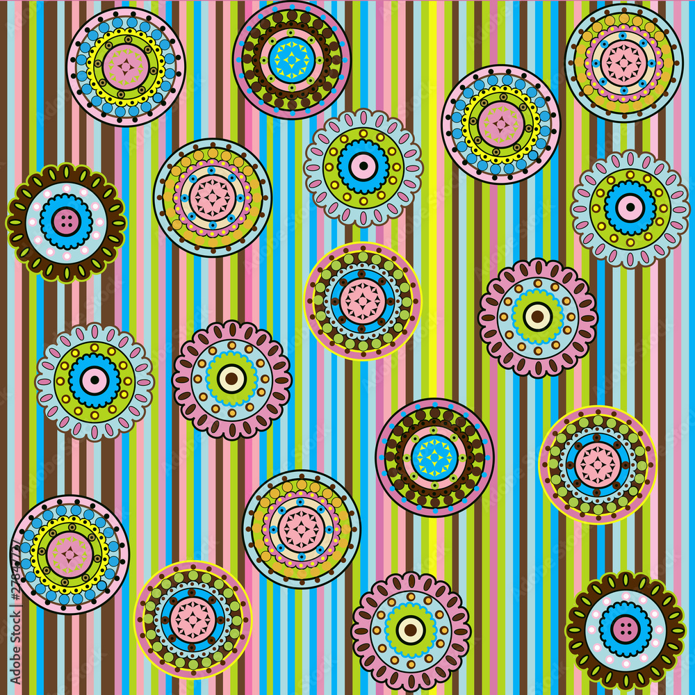 Fototapeta premium Retro background with striped and colored ornaments