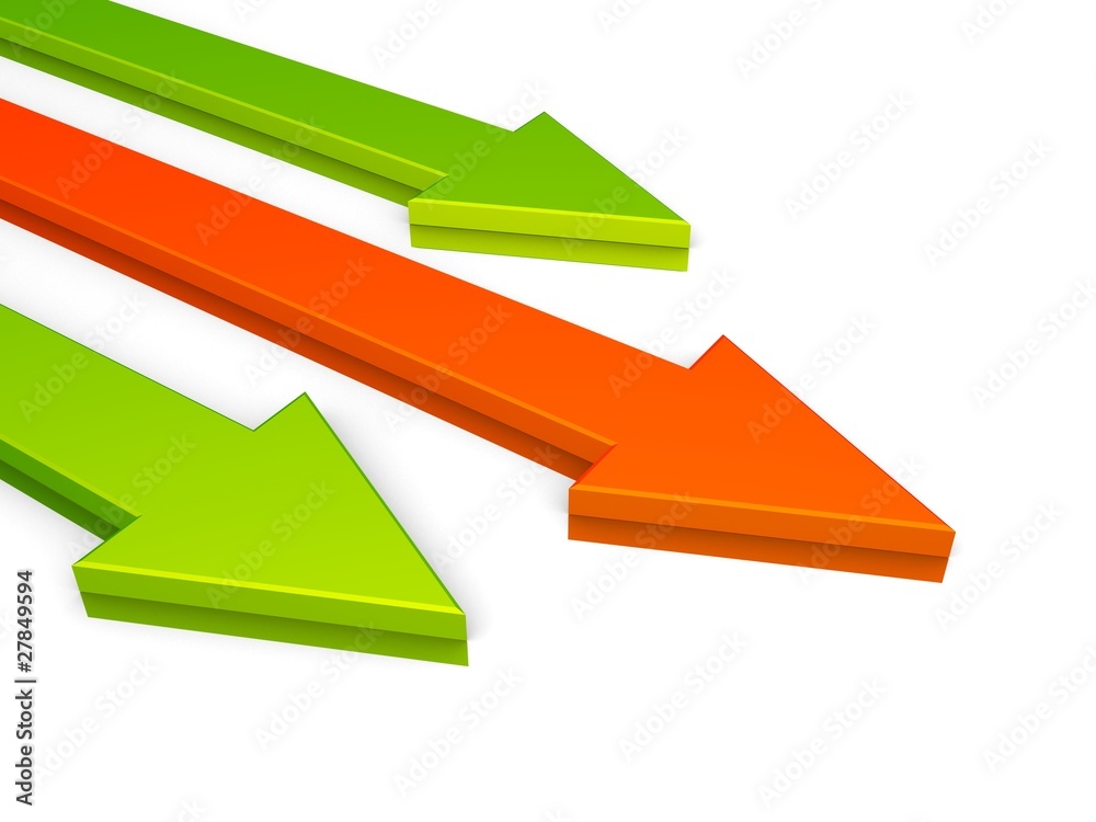 Green and red arrows, growth concept Green and red arrows, growth concept
