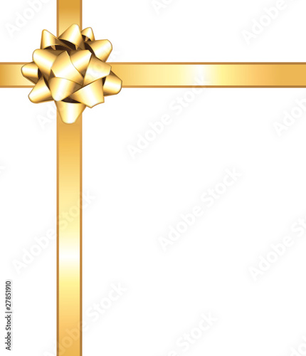 Golden  bow isolated on white background
