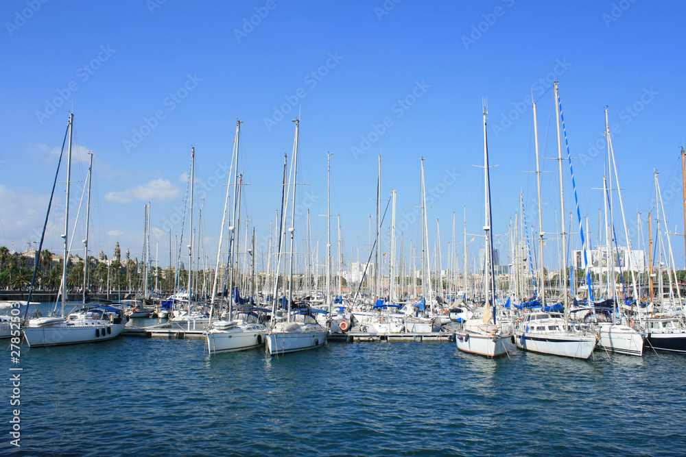 Yachts at Port Vell in Barcelona. .