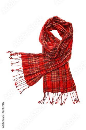 Red cheskered scarf isolated on white photo