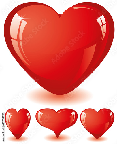 Set of red glitter shiny hearts, vector illustration photo