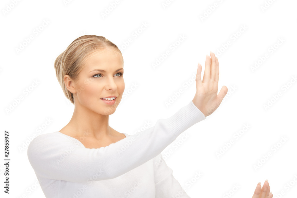 businesswoman working with something imaginary businesswoman working with something imaginary