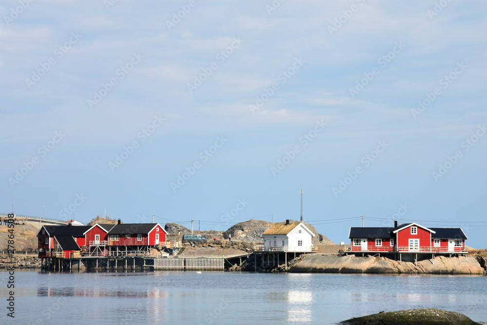 Houses of Hamnøy's fjord