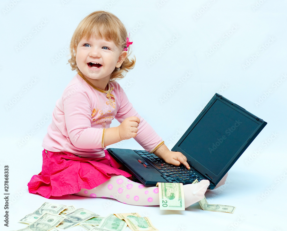 Girl with laptop on white background Girl with laptop on white background