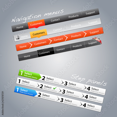 Navigation menus and step panels