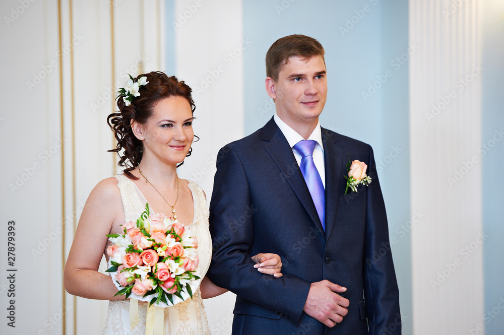 Groom with happy bride
