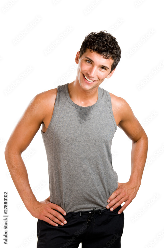 Smiling man resting after exercising Smiling man resting after exercising