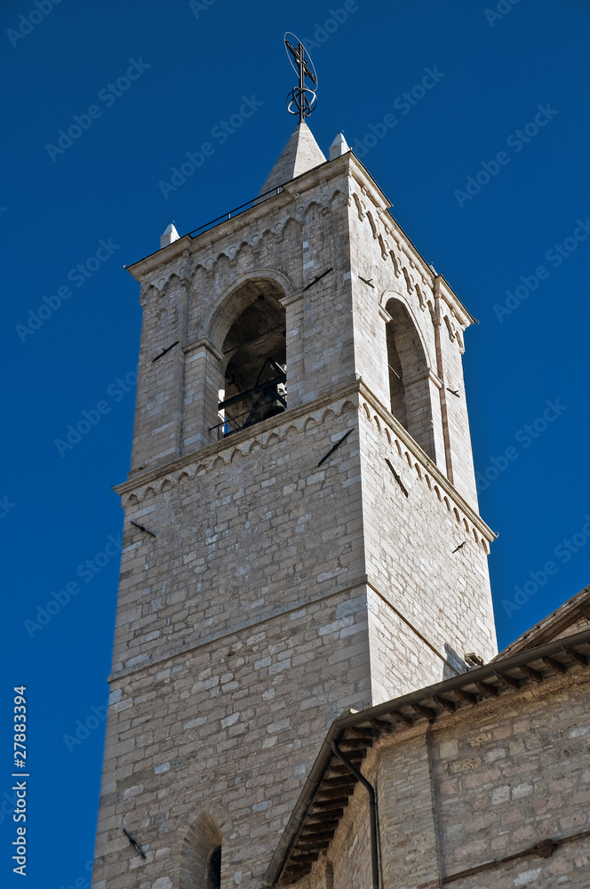 Belltower of the Sanctuary of Saint Maria in Rivotorto. Umbria.
