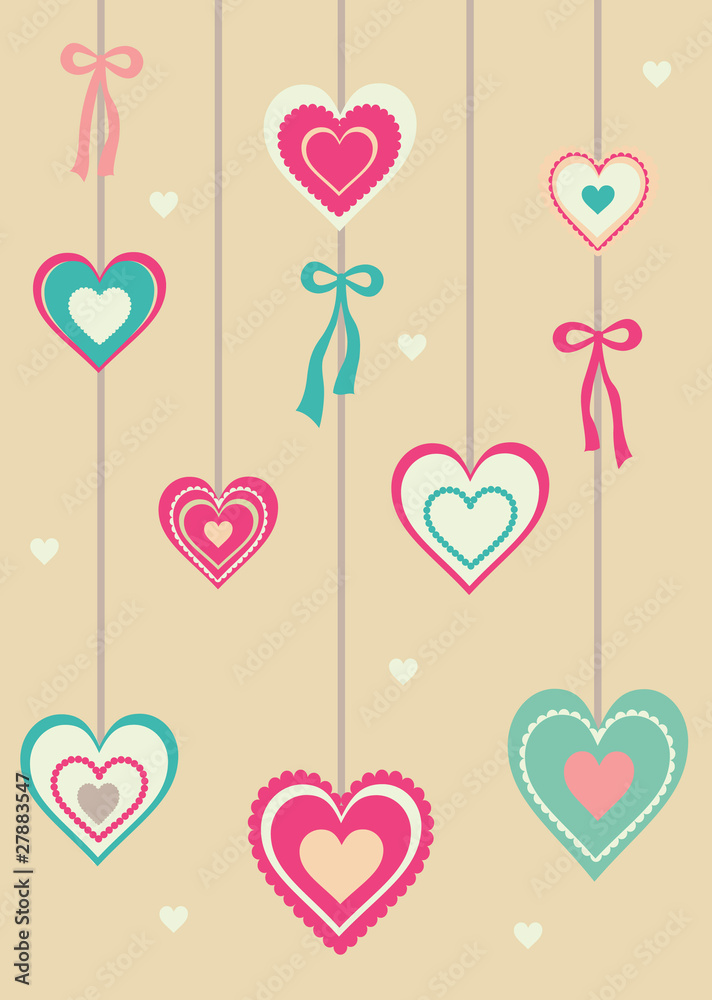 Colorful valentine´s day card with ornamental hearts