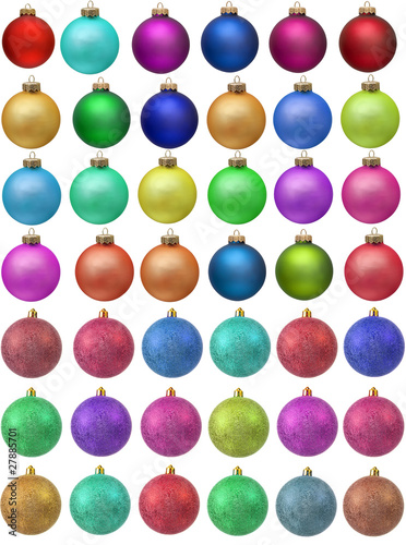 collection of colored christmas ornament . Isolated over white.