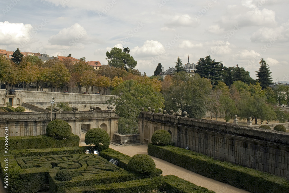 View on El Escorial garden in autumn, Madrid