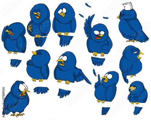 birds, tweet, blue, cartoon, comic, caricature, collection