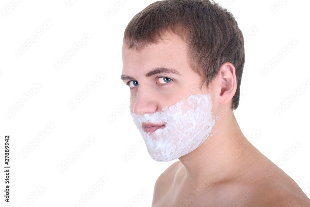 young man with shaving foam