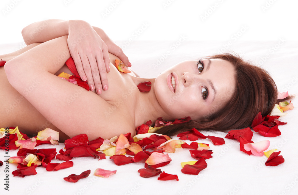 Fototapeta premium Young woman on massage table in beauty spa.