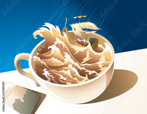 Illustration for proverb “A storm in a teacup”, vector