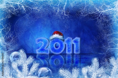 фотографія Blue Christmas background with ice and decorations