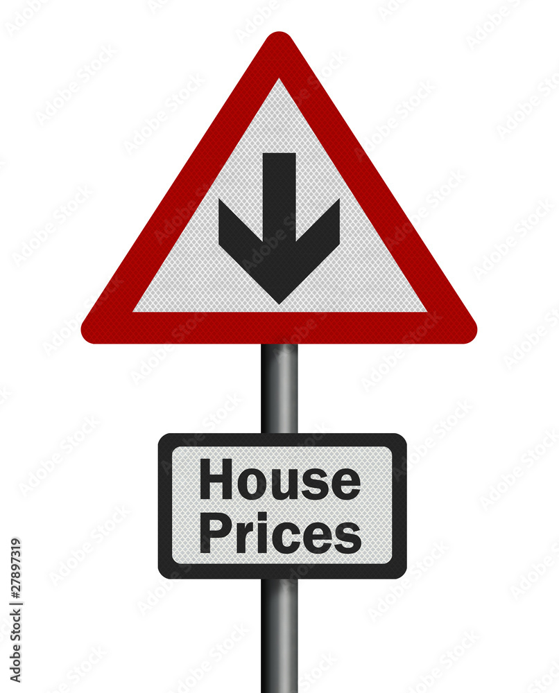 Photo realistic 'house price fall' sign, isolated on white Photo realistic 'house price fall' sign, isolated on white