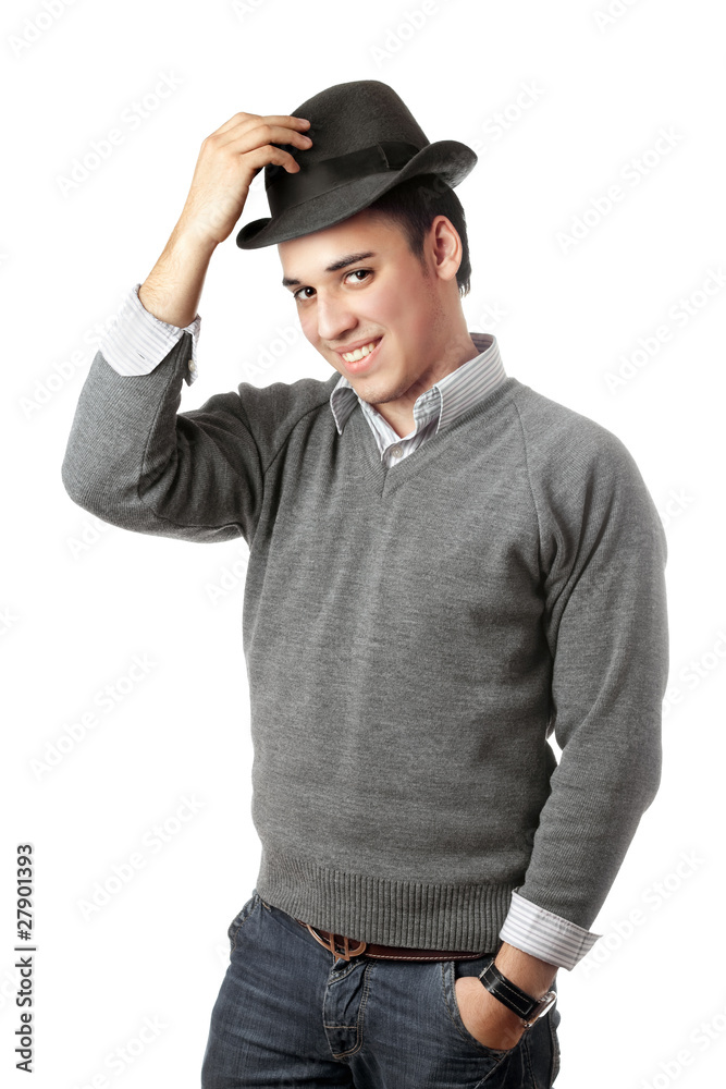 Smiling attractive young man wearing black hat Smiling attractive young man wearing black hat