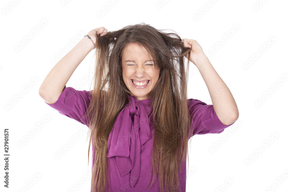 angry woman pulling her hair