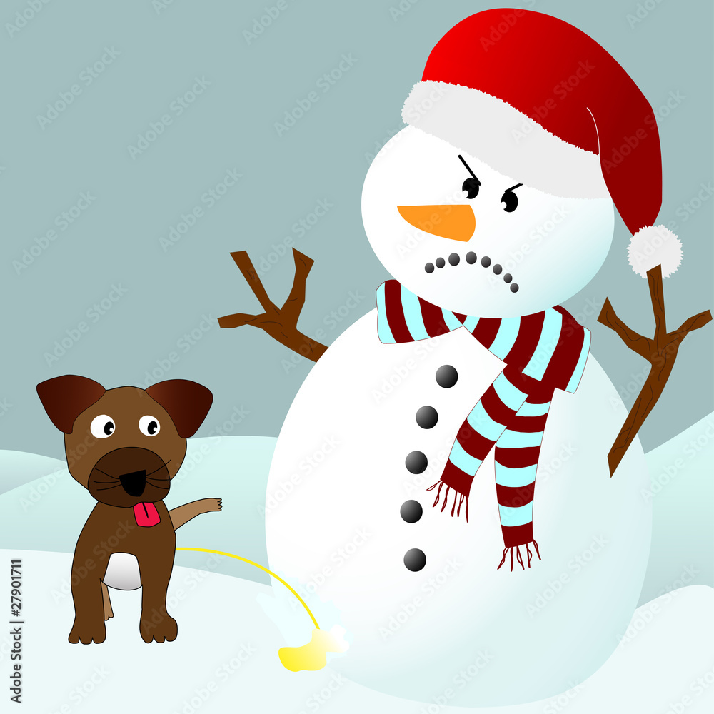 Dog peeing on an angry snowman Stock Vector Adobe Stock