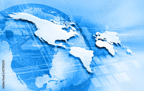 Fototapeta Naklejka Na Ścianę i Meble -  blue world map and skyscrapers
