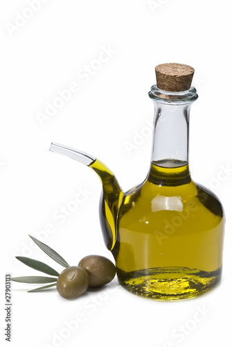 Olive oil and olives.