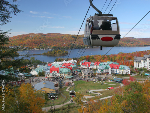 Mont Tremblant gondola, lake and village in autumn photo