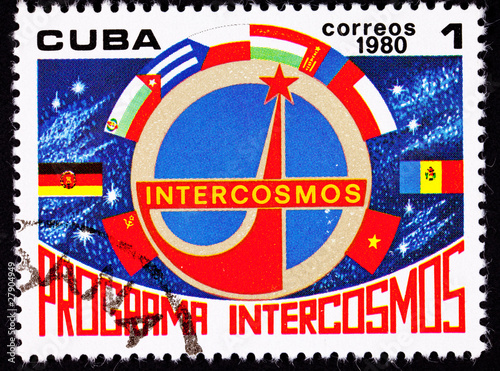 Cuban Stamp Flags Communist Block Intercosmos Space Program photo