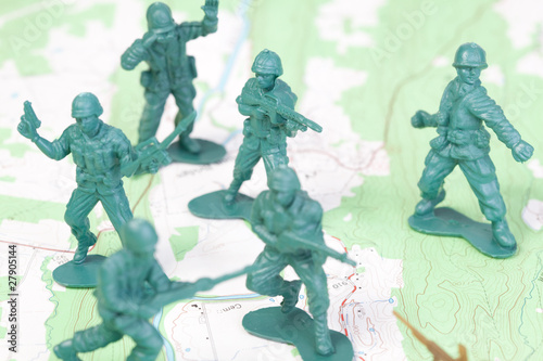 Plastic Army Men Fighting on Topographic Map