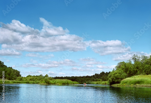 Swimming on a canoe on the river