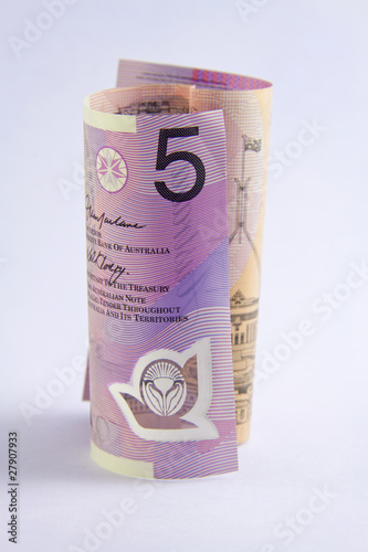 rolled up Australian 5 dollar note